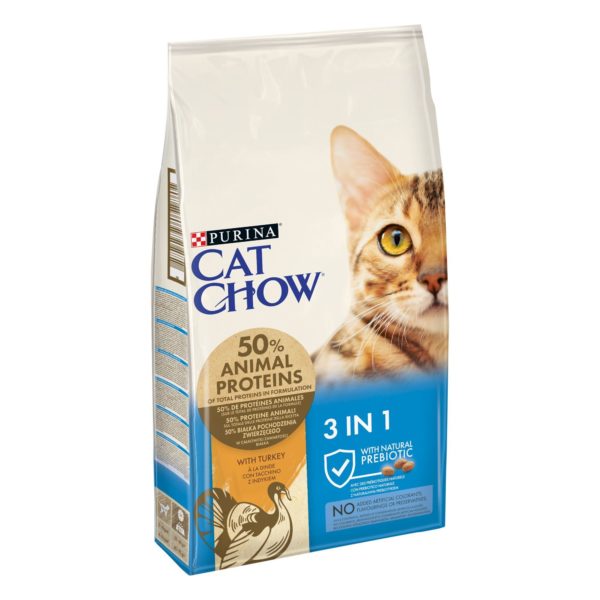 Purina Cat Chow  Τροφή Για Γάτες Feline 3 IN 1 Με Γαλοπούλα