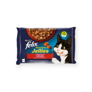 Felix Πολυσυσκευασία Υγρή Τροφή Γάτας Με Βοδινό Και Κοτόπουλο Σε Ζελέ 4x85gr
