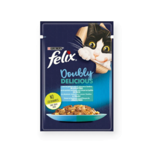 Υγρή Τροφή Γάτας Felix Doubly Delicious Με Σαρδέλες & Σολομό  Σε Ζελέ 85gr
