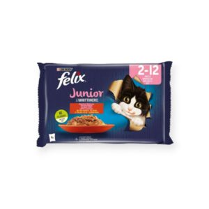 Felix Junior  Υγρή Τροφή Για Γατάκια Με Βοδινό & Κοτόπουλο Σε Ζελέ 4x85gr