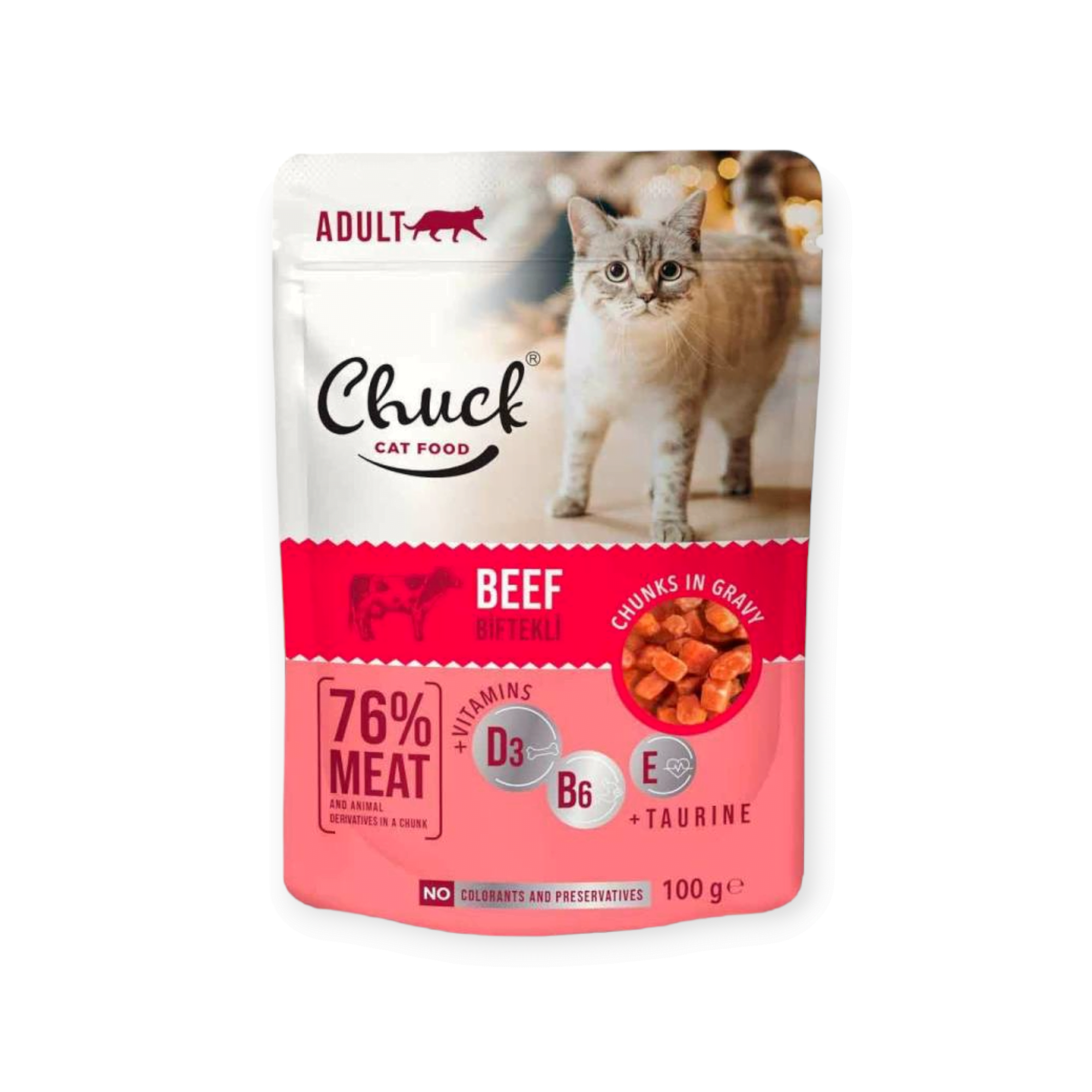 Chuck Cat Υγρή Τροφή Για Γάτες Με Μοσχάρι 100gr