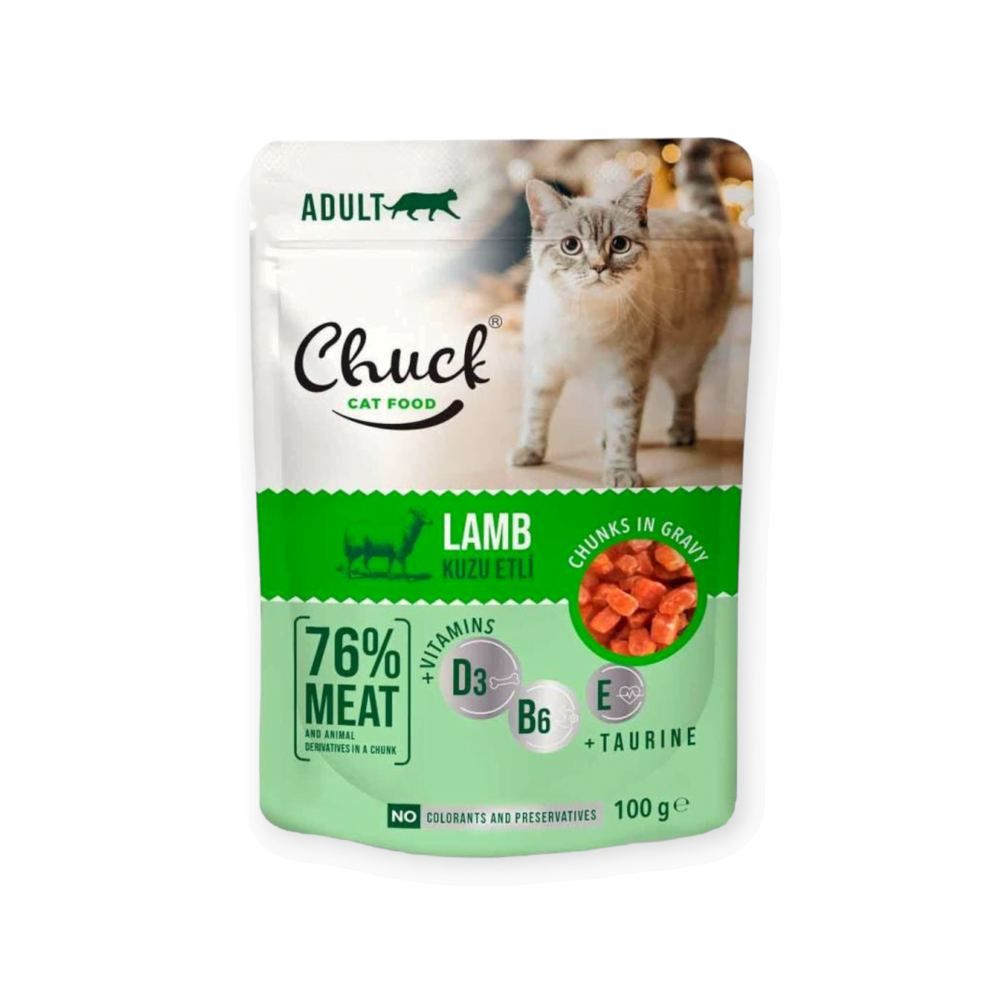 Chuck Cat Υγρή Τροφή Για Γάτες Με Αρνί 100gr