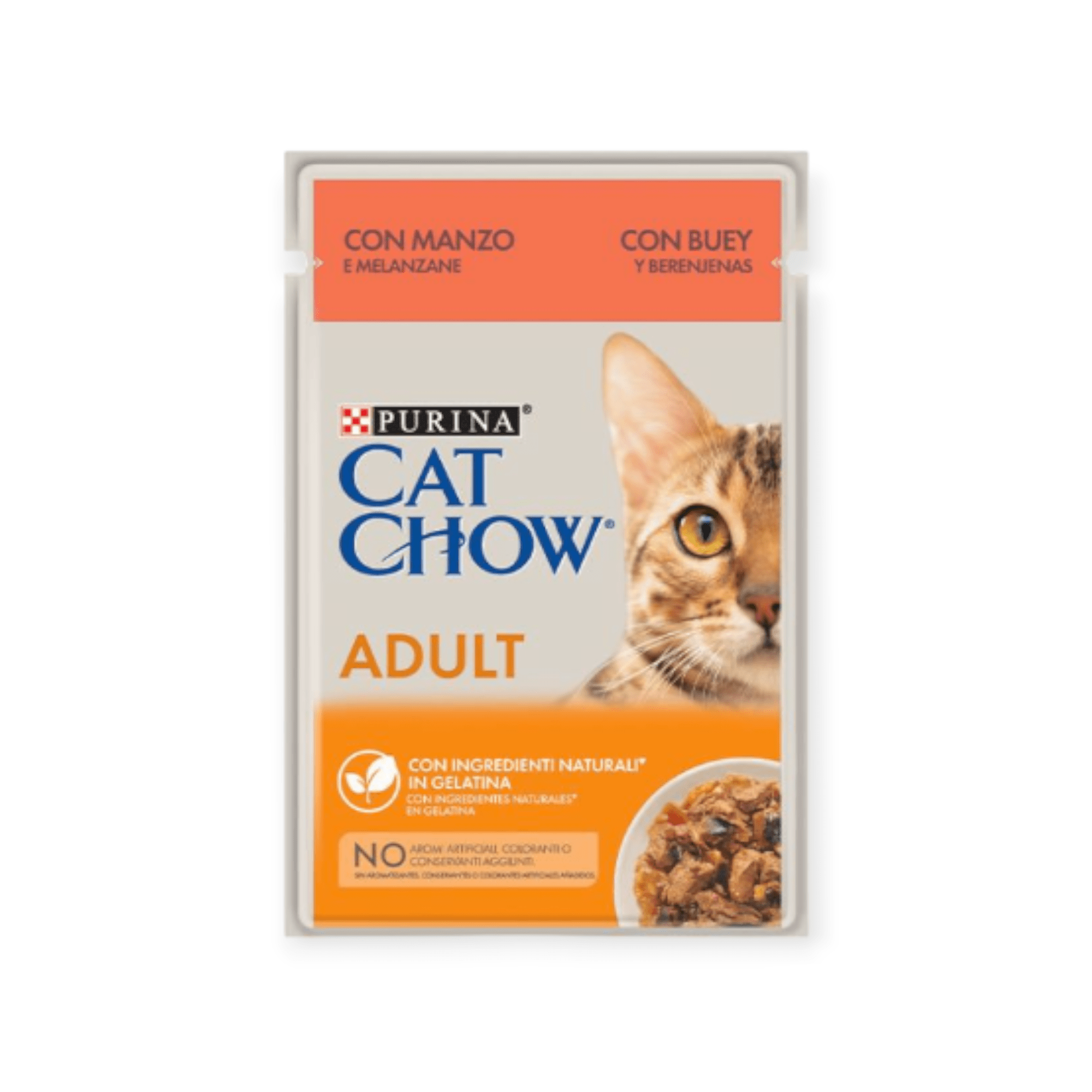 Cat Chow Υγρή Τροφή Για Ενήλικες Γάτες Με Βοδινό & Μελιτζάνες Σε Ζελέ 85gr