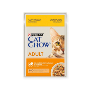 Cat Chow Υγρή Τροφή Για Ενήλικες Γάτες Με Κοτόπουλο & Κολοκυθάκια Σε Ζελέ 85gr