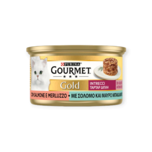 Gourmet Gold Υγρή Τροφή Γάτας Ταρτάρ Με Σολομό & Μαύρο Μπακαλιάρο 85gr